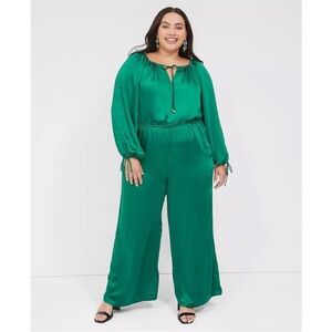 Lane Bryant Emerald Green Wide-Leg Jumpsuit with Tie Neck ☘️☘️